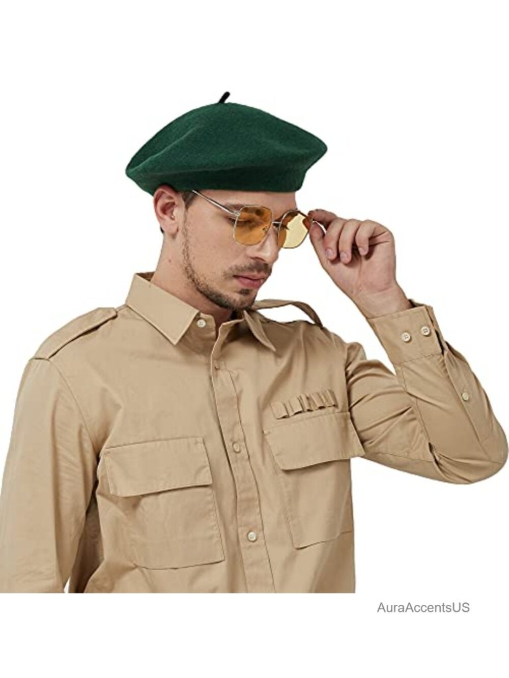 Wool French Beret Hat, Unisex Military Style Cap, Large Size